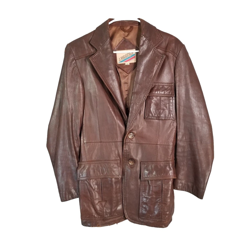 J. Riggings Jacket Mens XS Brown Vintage 80s Leather Sport Coat Retro Hong Kong